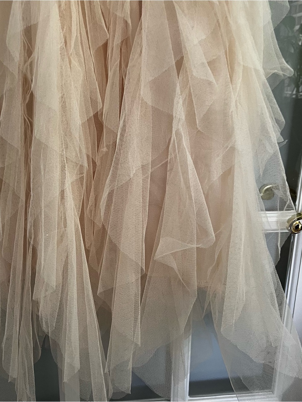 Sleeveless Crochet Bodice Tulle Midi Dress in Beige - Picture 9 of 9